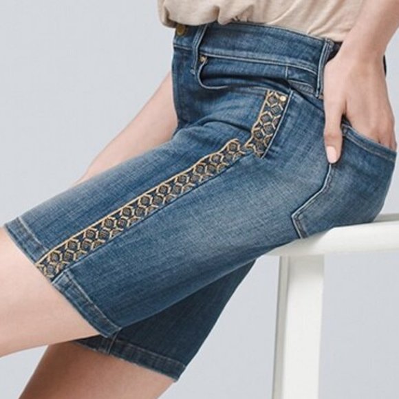WHBM Everyday Soft Denim High-Rise Embroidered Bermuda Shorts 14 - Picture 7 of 7